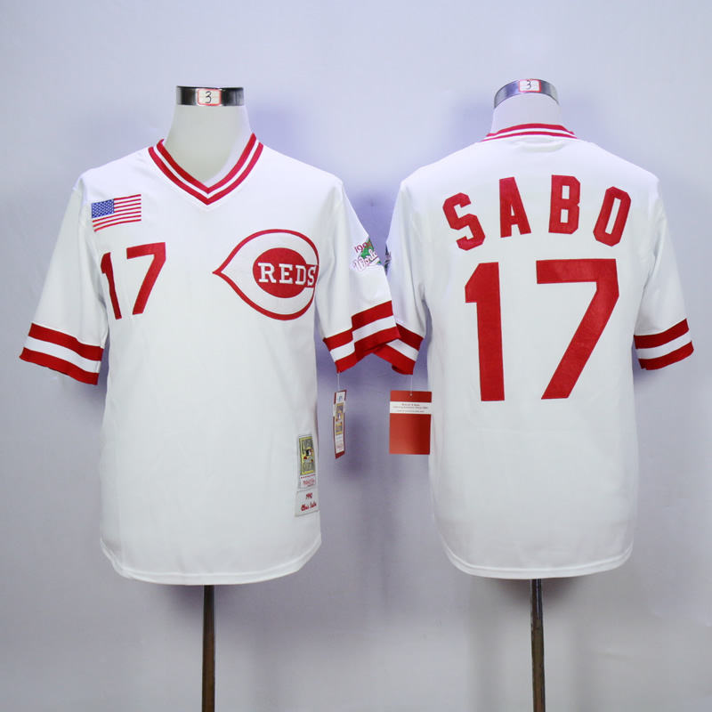 Men MLB Cincinnati Reds #17 Sabo white throwback 1990 jerseys->cincinnati reds->MLB Jersey